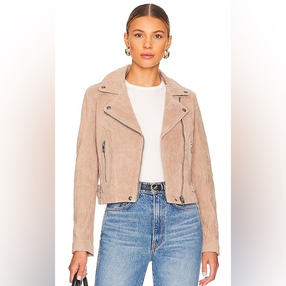 Blank NYC Jackets & Blazers - SL8 by Blank NYC Women's Beige Genuine Suede Leather Moto Jacket